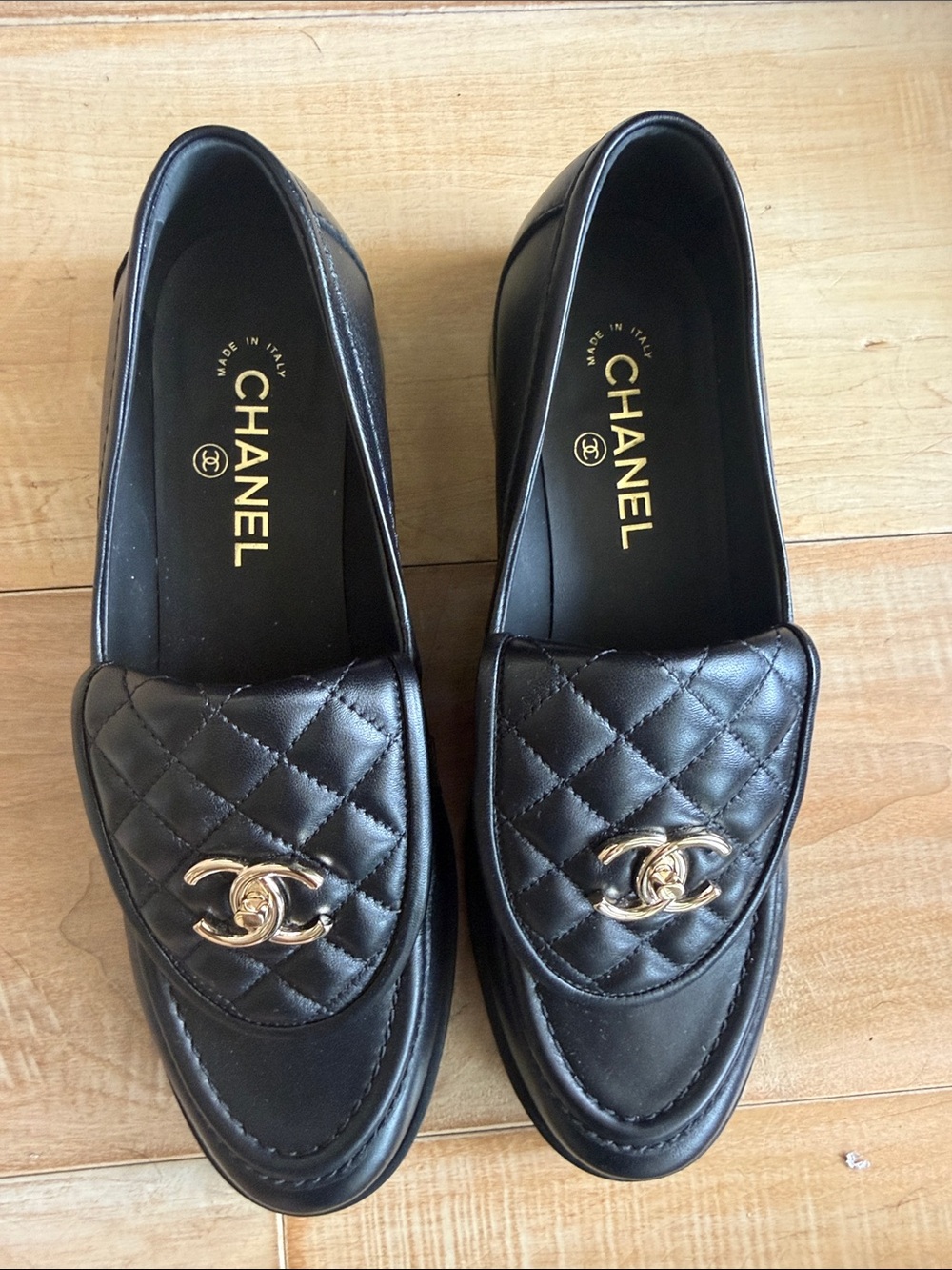 CHANEL Black Quilted Leather CC-Emblem Slip-On Loafers - Picture 2 of 8
